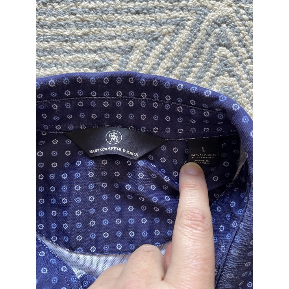 Hart Schaffner Marx Poly/Spandex Polo Shirt - Blue w/ Circle Design - Large - Picture 3 of 4